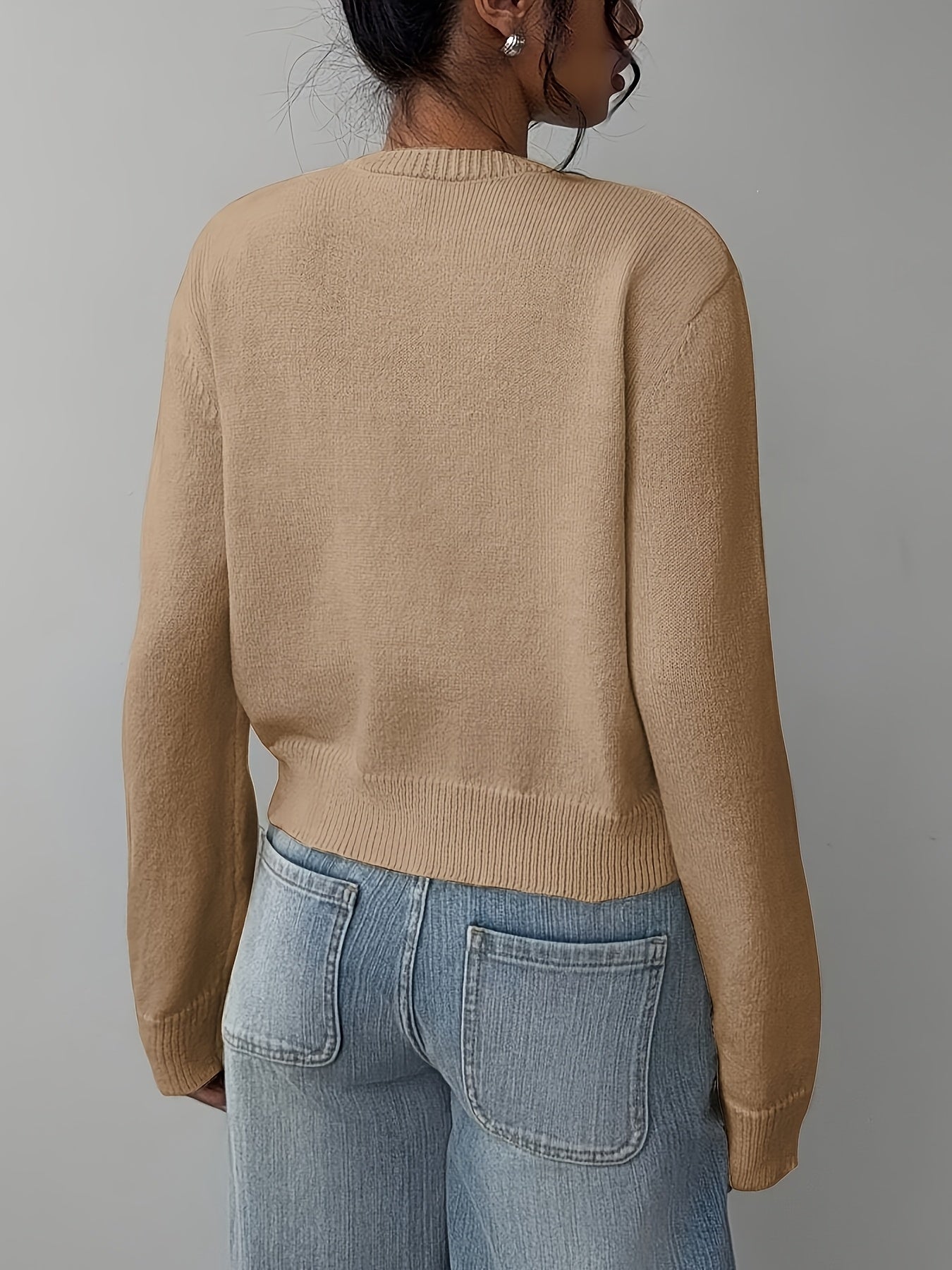 Womens Local Warehouse New Arrivals, Spring Autumn Round Neck Button Cardigan, Elegant Noble Ladies Cropped Long Sleeve Tops, Soft Slim Fit Casual Daily Outerwear, Ropa De Mujer Fashion Female Clothes Discount Promotion