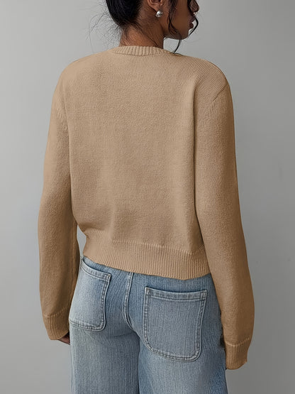 Womens Local Warehouse New Arrivals, Spring Autumn Round Neck Button Cardigan, Elegant Noble Ladies Cropped Long Sleeve Tops, Soft Slim Fit Casual Daily Outerwear, Ropa De Mujer Fashion Female Clothes Discount Promotion