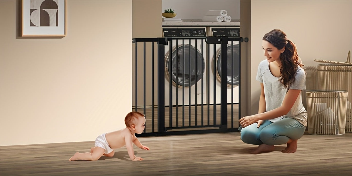 Adjustable Metal Gate - 27-43 Inch Width - Adjustable-width metal barrier in black or white