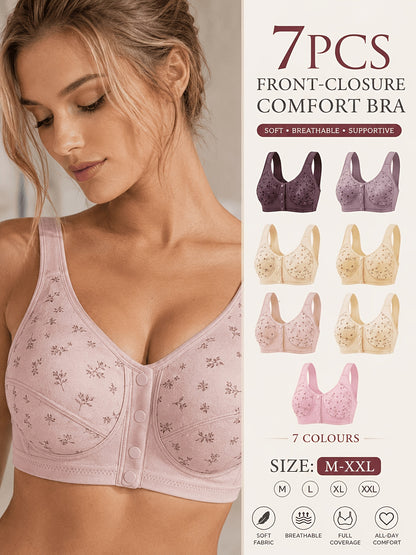 7pcs Seamless Front Button Bra Set - Soft Without Steel Rings, Small Women's Bra, Comfortable And Breathable, Suitable for Daily/yoga/travel/festivals