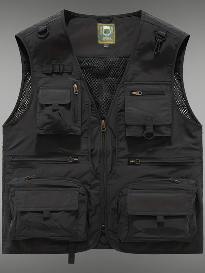 Multi-pocket Cargo Vest, Men's Casual Outwear Zip Up Vest For Spring Summer Outdoor Fishing Hiking Photography