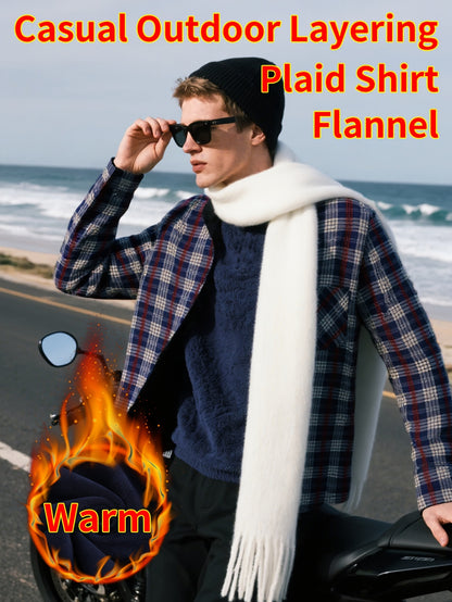 Men's & Women's Warm Lightweight Collar Plaid Shirt Jacket - Single-Breasted Button Front Flannel Coat with Pockets, Machine Washable Fall Winter Outerwear for Casual Streetwear & Layering (Regular Fit)