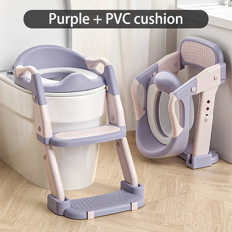 3-in-1 Toddler Potty Training Seat - Foldable Steps and Safety Harness