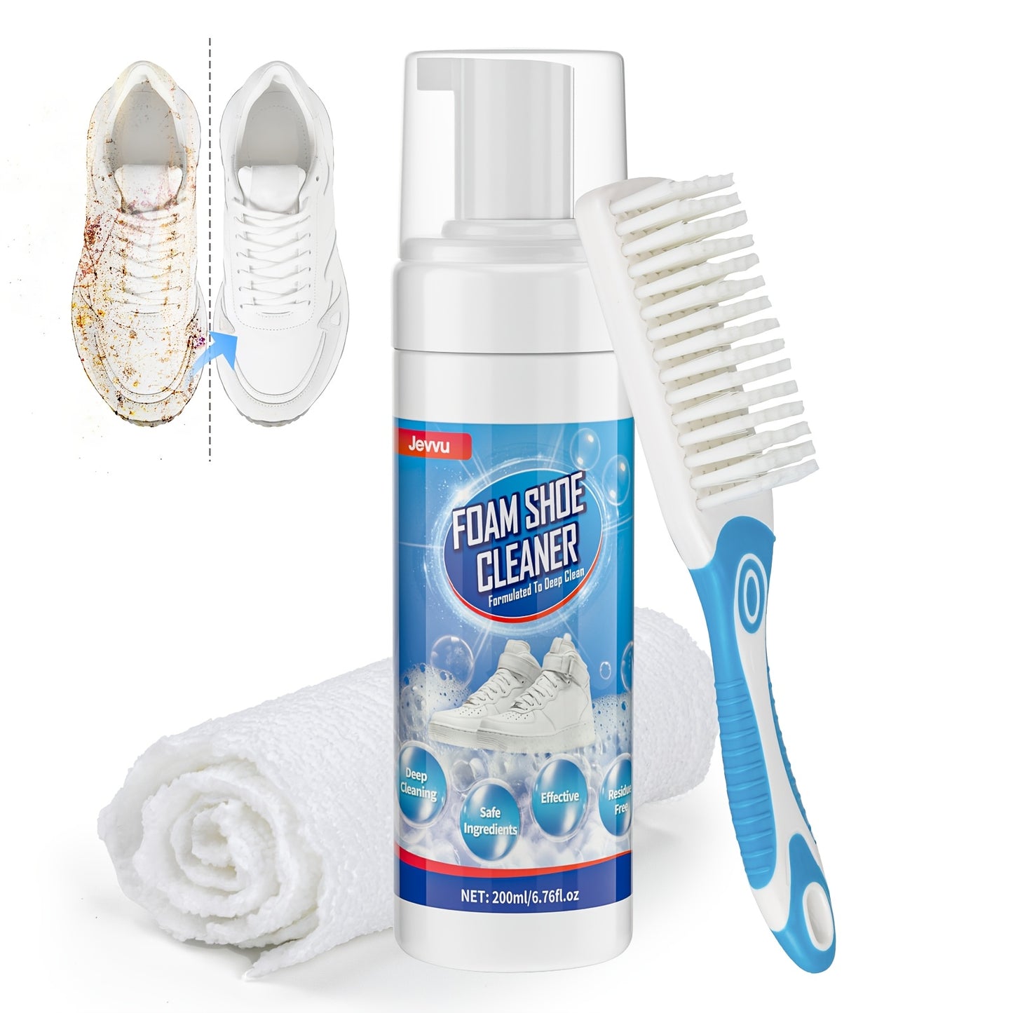 Shoe Cleaner, 6.76fl.oz Sneaker Cleaner Foam for Removing Stains And Dirt, Shoe Cleaning Kit for White Shoes, Leather, Knit, Boots, Canvas, Fabric, Tennis