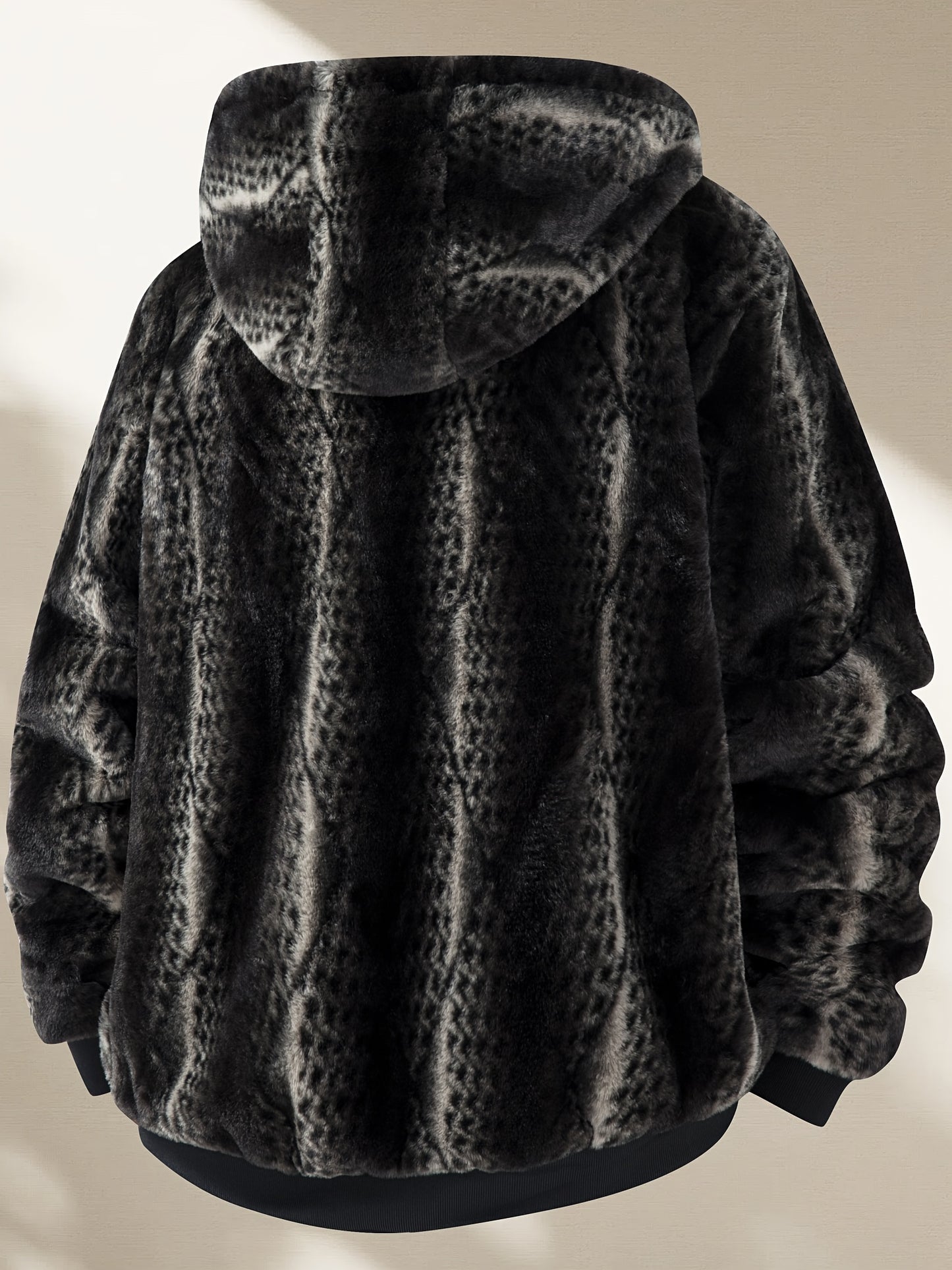 Autumn Winter Fashion Men'S Fleece Hooded Jacket Full Zipper Casual Jacket Coat Lined with Fleece Thickened Fabric Striped Design Machine Washable Comfortable And Warm for Party Street Life Business Professional Style