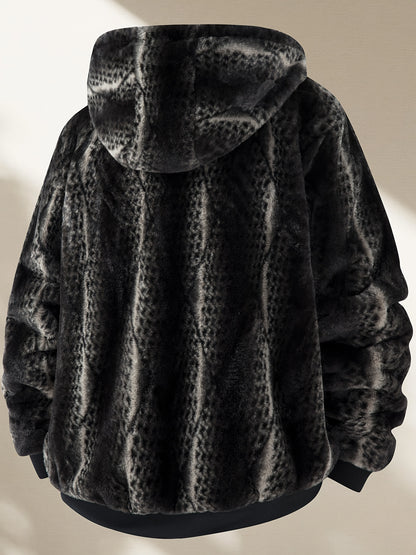 Autumn Winter Fashion Men'S Fleece Hooded Jacket Full Zipper Casual Jacket Coat Lined with Fleece Thickened Fabric Striped Design Machine Washable Comfortable And Warm for Party Street Life Business Professional Style