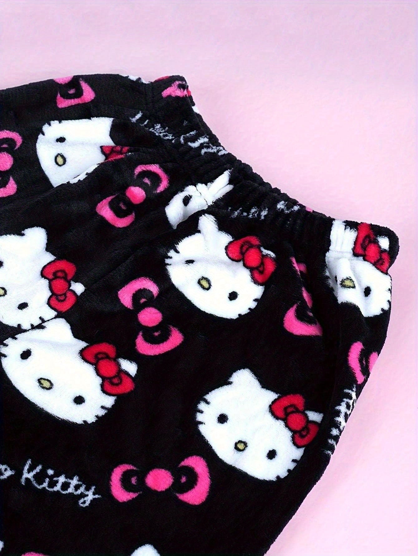 Sanrio Hello Kitty Men's Anime Pajamas - Hello Kitty Face & Iconic Print Flannel Sleepwear, Cozy Winter Lounge Pants, Machine Washable Cartoon Sleepwear for & Men (-)