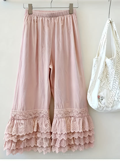 1pc Pants - Women's Large Size Spring And Summer New Sweet Four Layers Of Lace Stacking Bottoms Liner Pants Wide-legged Dress Pants, Super Suitable for Wearing As The Bottom Of The Skirt, Soft And Comfortable Pajama Pants