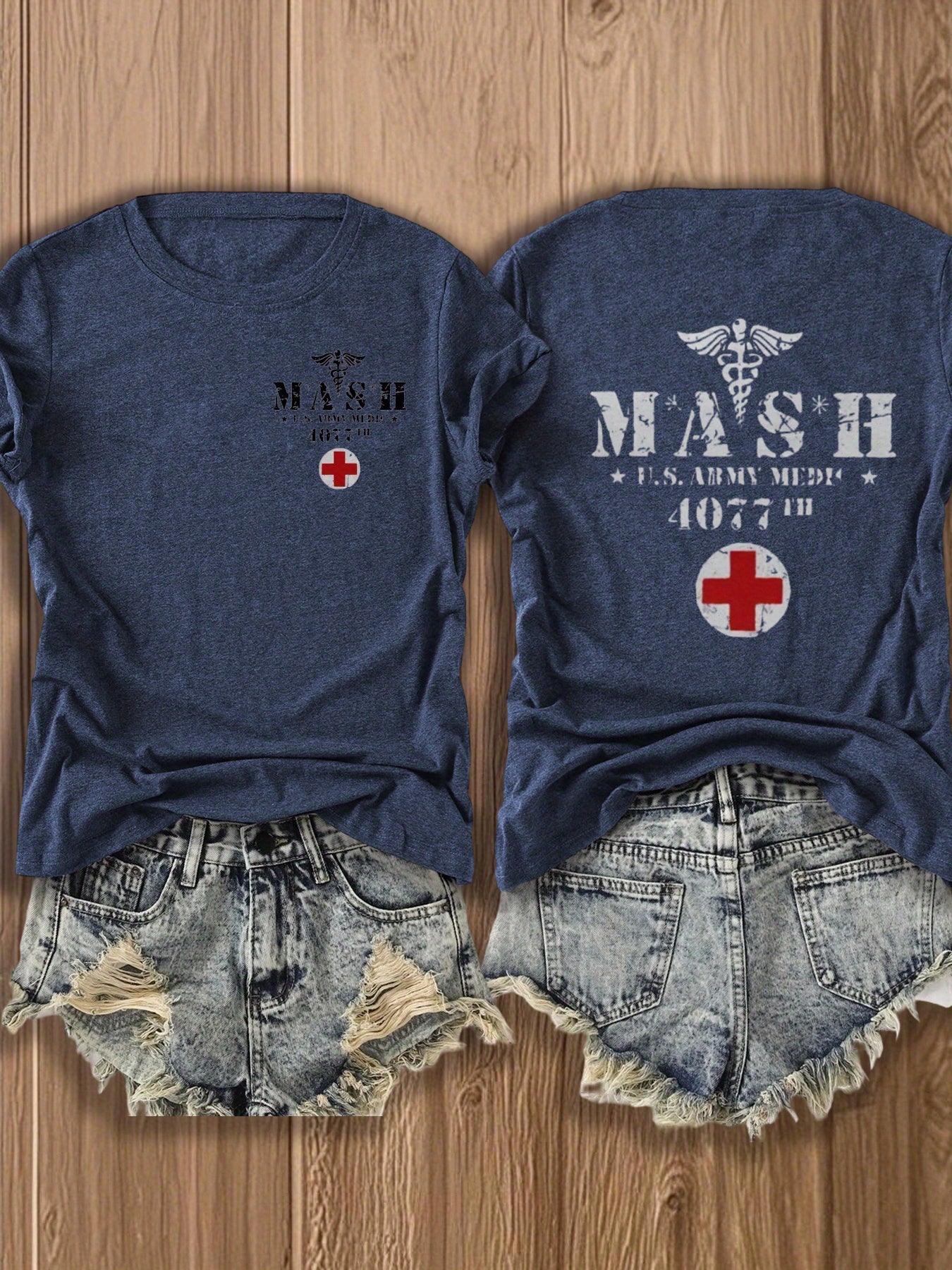 MASH U.S. Army Mobile Hospital Vintage Graphic Tee for Enthusiasts -  Style Double-Sided Print -blend T-shirt with Double-sided Print