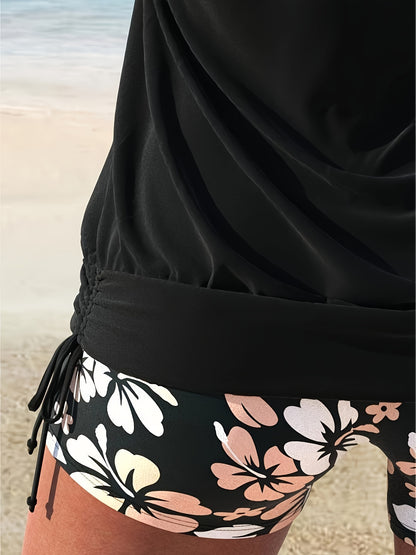 New European And American Tankini Split Swimsuit, Covering The Belly, Conservative Flat Leg Pants, Printed Swimsuit