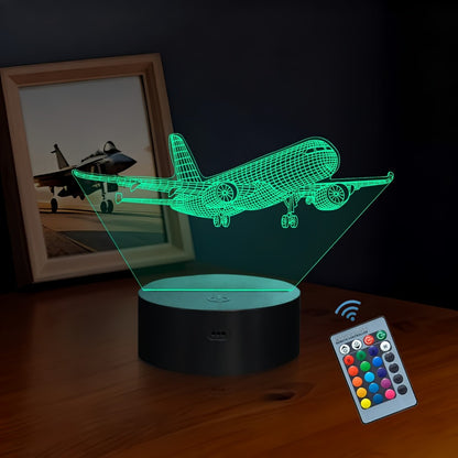 16-Color Airplane 3D Night Light - Touch-Control Illusion Display