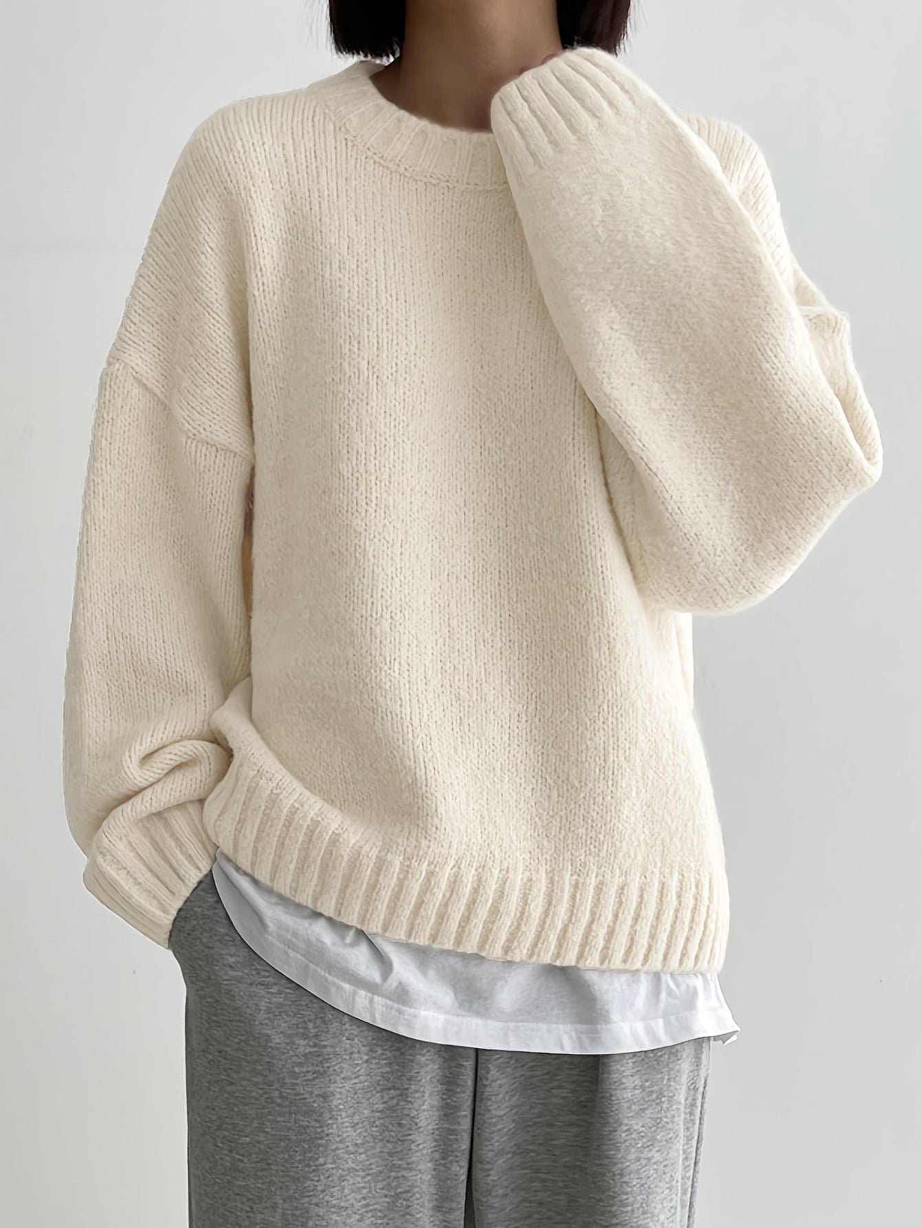 Women'S Autumn And Winter Fashionable And Comfortable Solid Color Round Neck Pullover Sweater