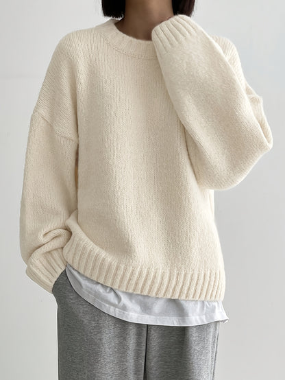 Women'S Autumn And Winter Fashionable And Comfortable Solid Color Round Neck Pullover Sweater