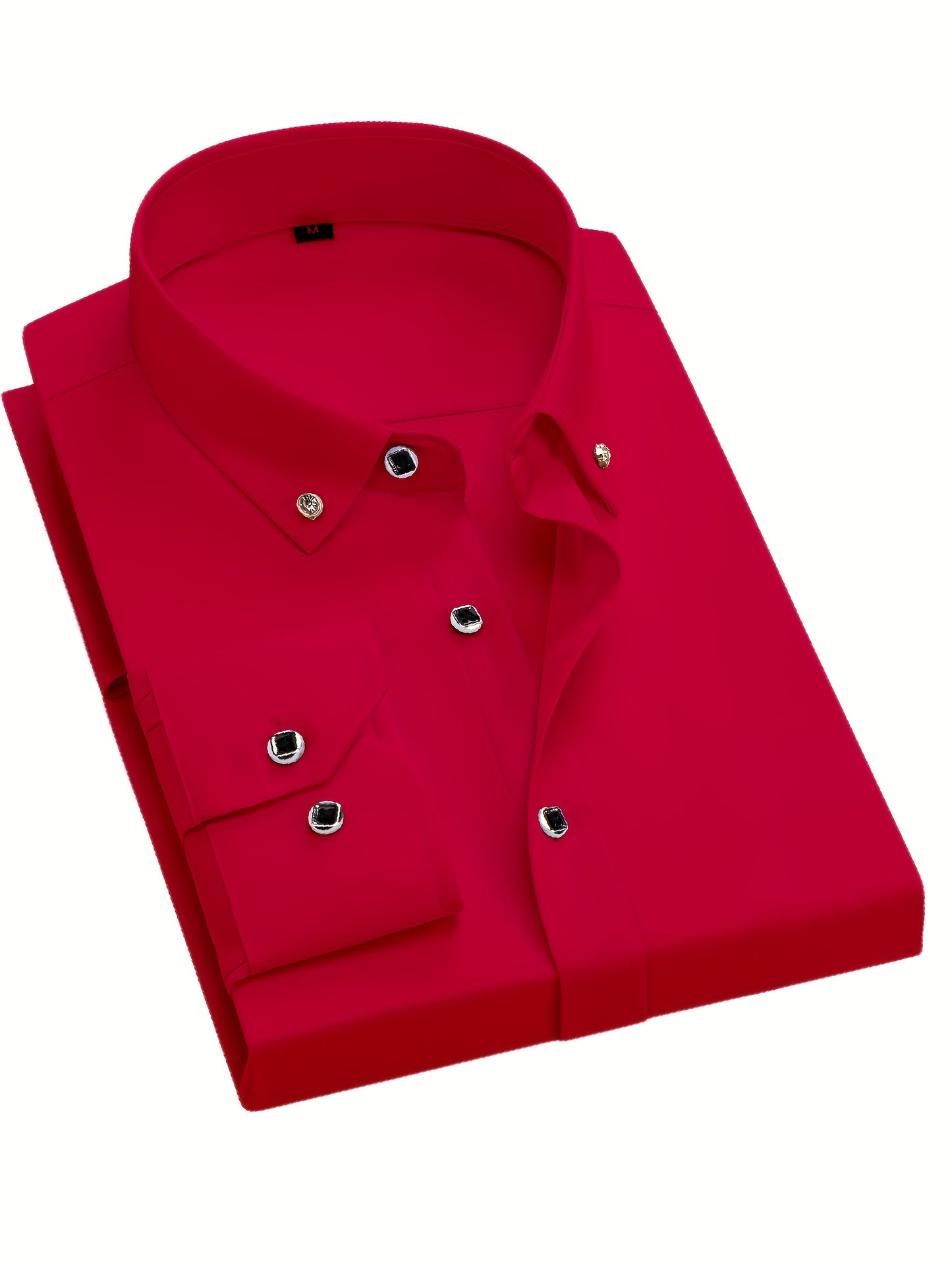Father'S Day Gift Choice, Men'S Long Sleeve Button Shirt, Crystal Button Design, Solid Color Plain Formal Business Attire, Great As Gift for Party, Wedding, Date Dress Shirt