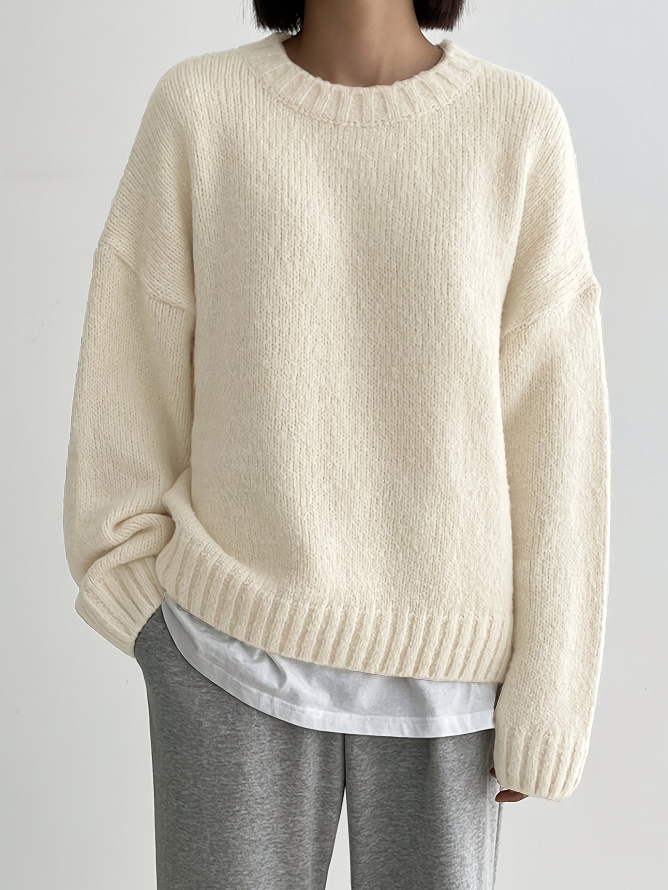 Women'S Autumn And Winter Fashionable And Comfortable Solid Color Round Neck Pullover Sweater