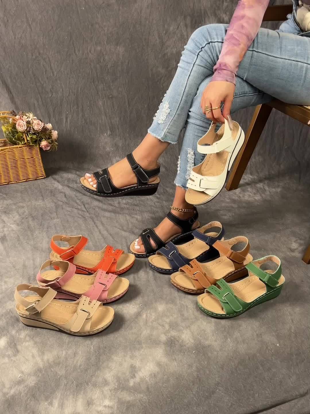 Women'S Wide Width Wedge Sandals Summer New Style, Fashionable And Versatile, Lightweight And Comfortable, Thick Soled, Magic Tape, Exposed Toe Women'S Shoes