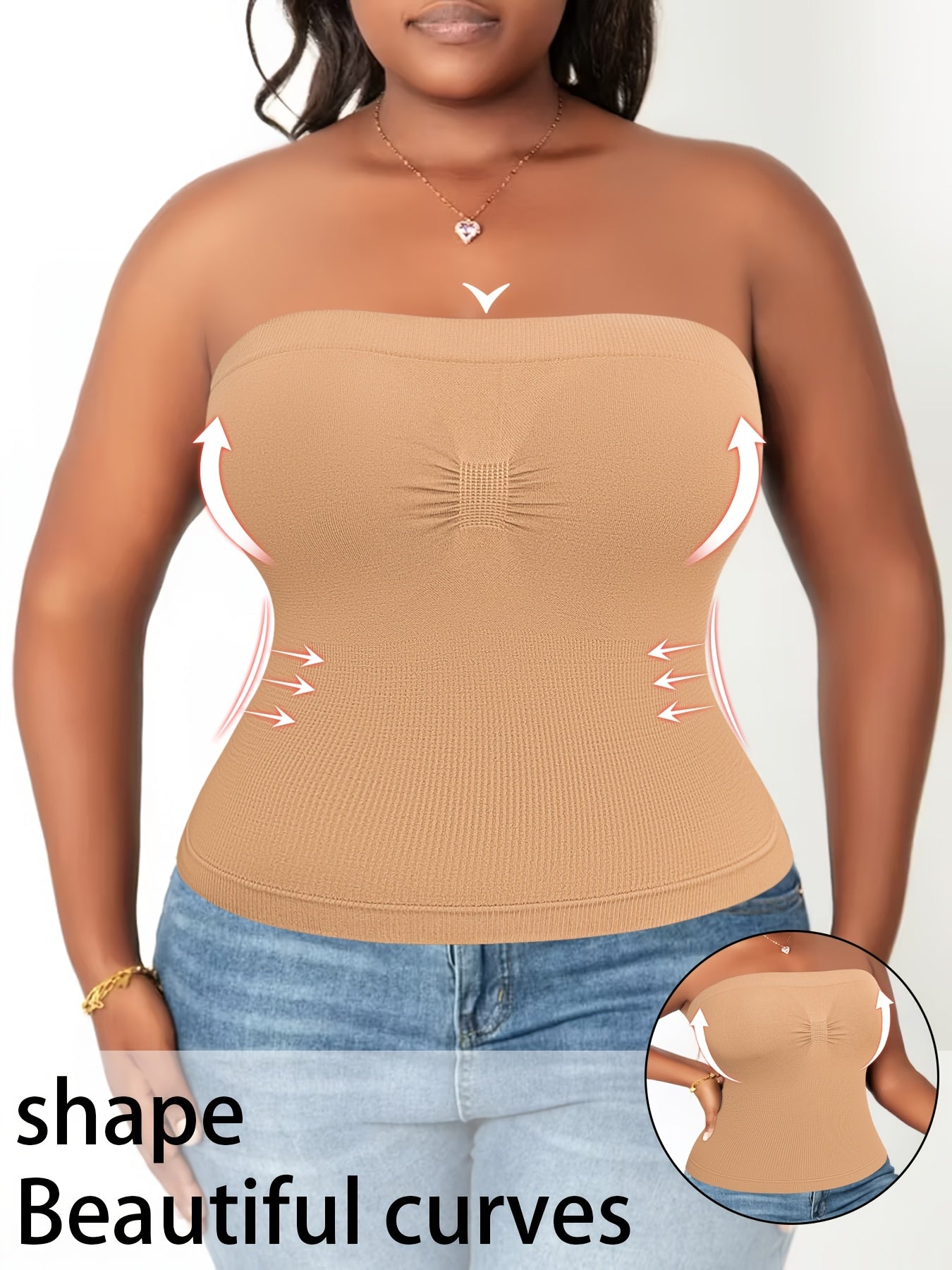3-Pack Women'S Plus Size Waist Shaping Comfortable & Breathable Tube Top With Built-in Bra