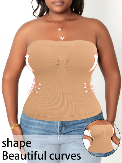 3-Pack Women'S Plus Size Waist Shaping Comfortable & Breathable Tube Top With Built-in Bra