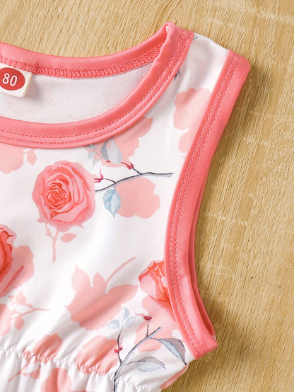 3pcs Cartoon Print Sleeveless Triangle Romper Suit + Headband for Girls, All-season, Polyester Knit Fabric, Regular Fit, Basic Style, for Outdoor, Perfect for Outdoor