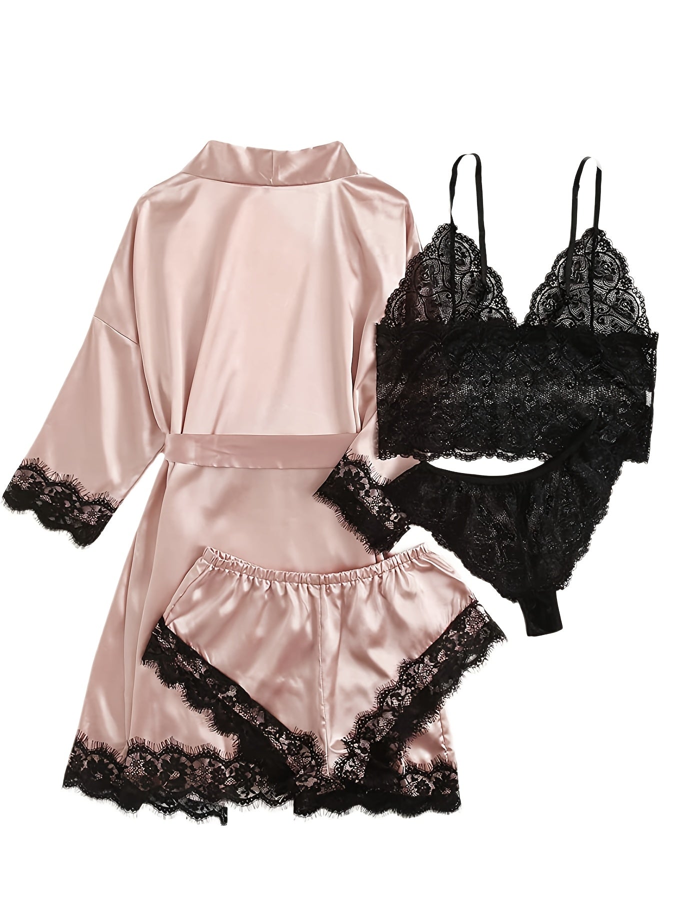 Women's Sleepwear, Home Clothes, Bathrobe 5pcs Set, Multi-color, No Pattern, Sexy, Solid Color, Contrasting Lace, No Lining, Belt, Adult Style, Comfortable and Breathable Fabric, Essential for Lovers to Save Money