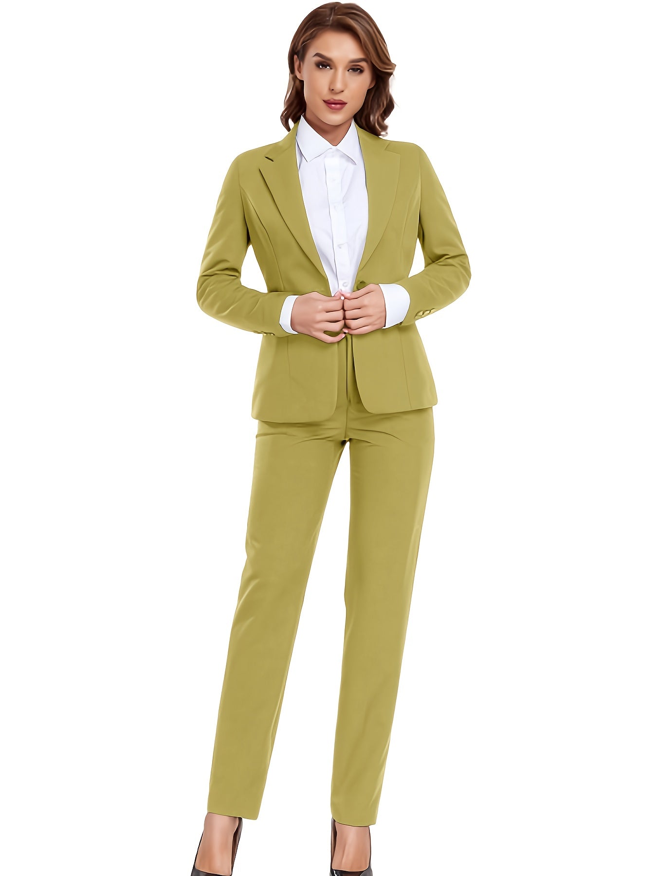 Women's Casual Slim Fit Business 2pcs Blazer Set Long Sleeve Button Blazer Skinny High Waist Pants Outfits Anniversary Graduation Season New Product
