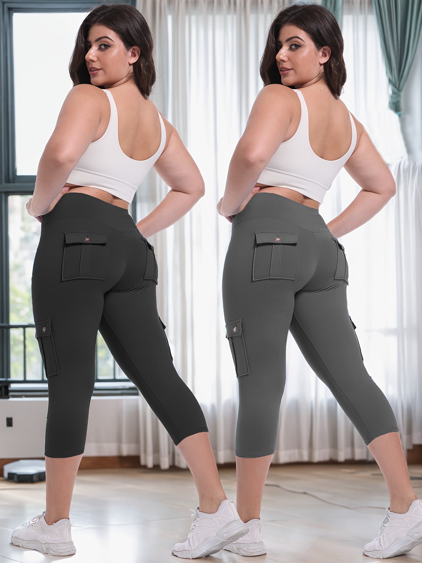 2pcs-Black & Pink High-Waist Leggings - product view 35