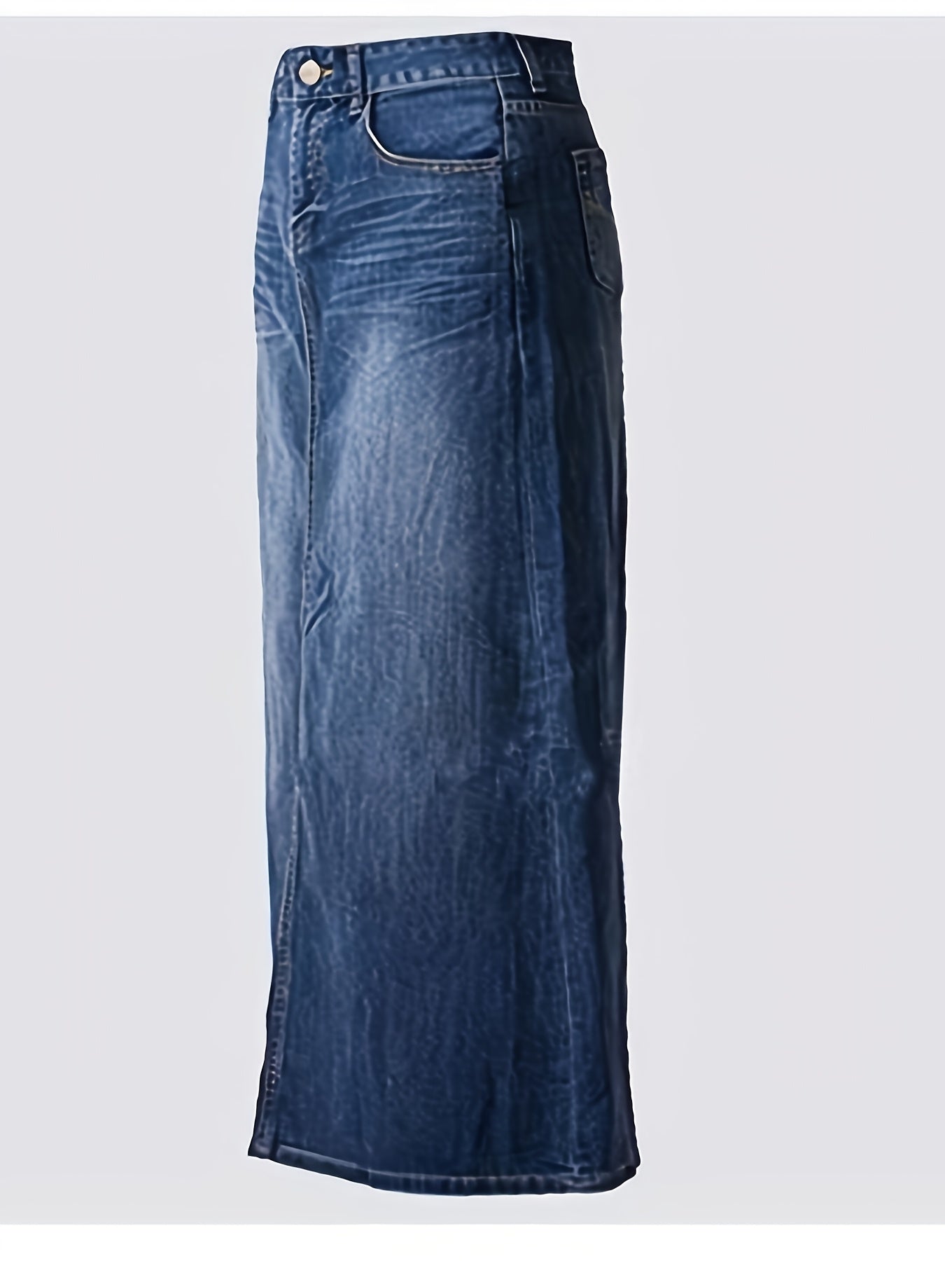 Long Denim Skirt for Women Casual A-Line Denim Maxi Skirt Stretch High Waisted Jean Skirt with Pocket