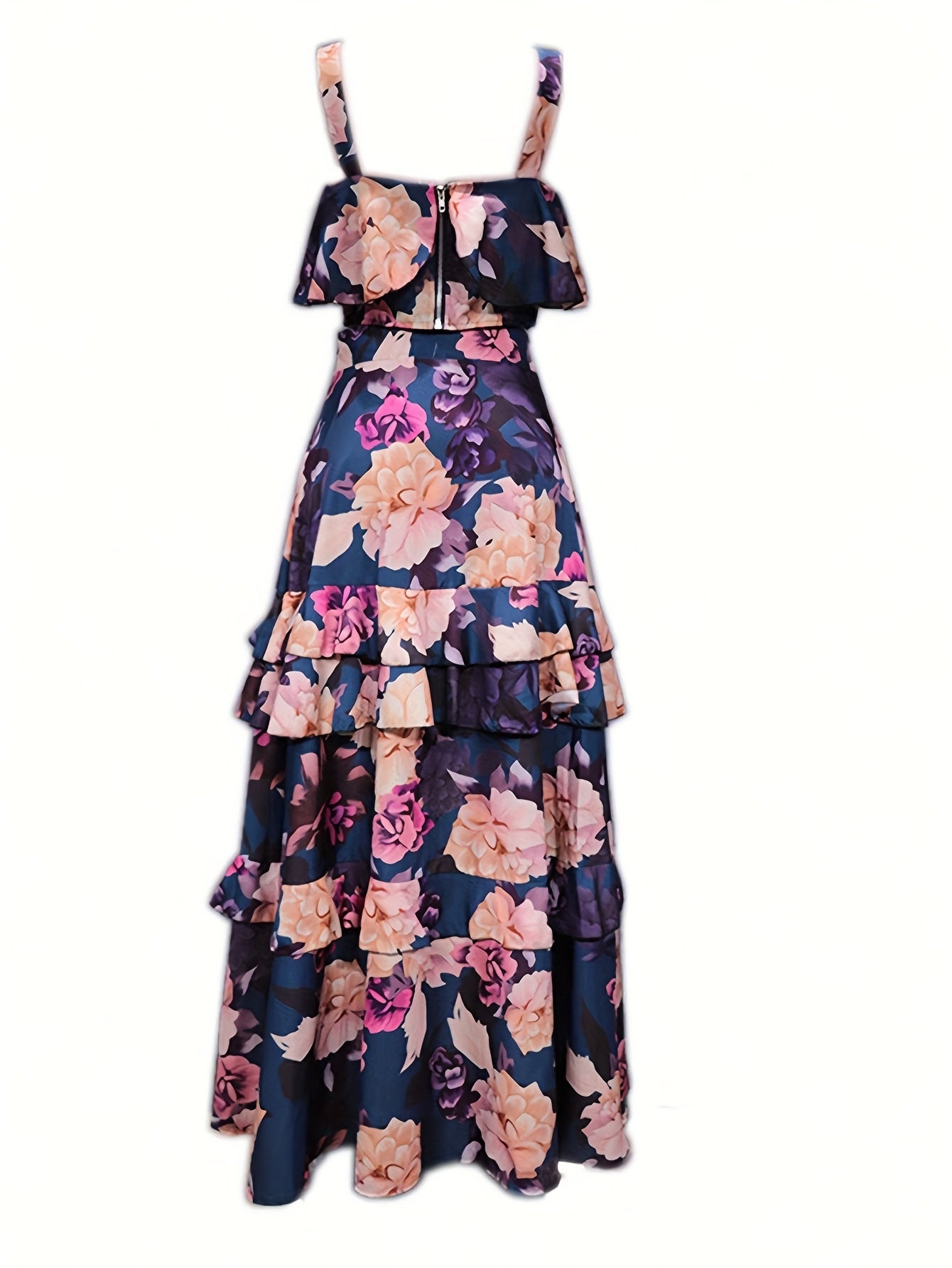 Spring/Summer New Beach Edge Holiday Style Printed Two-Piece Peplum Halter Top Cake Skirts Boho Skirts Casual Suit