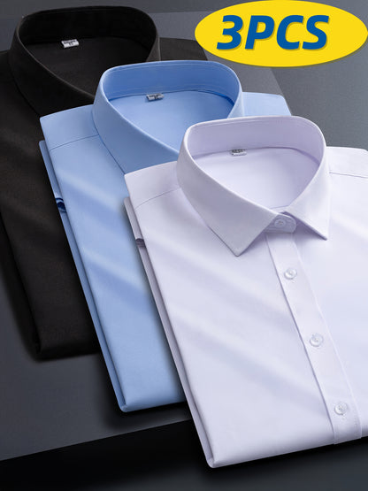 3pcs Men'S Stretch Long Sleeve Business Casual Dress Shirts