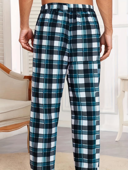 4pcs Set of Sleeping Pants for Men, New Spring and Summer Four Plaid Long Pants, Comfortable and Lightweight, Loose Fit Can Be Worn Outdoors, Four Combination Packs of Elastic Waist Home Pants, Soft Pants