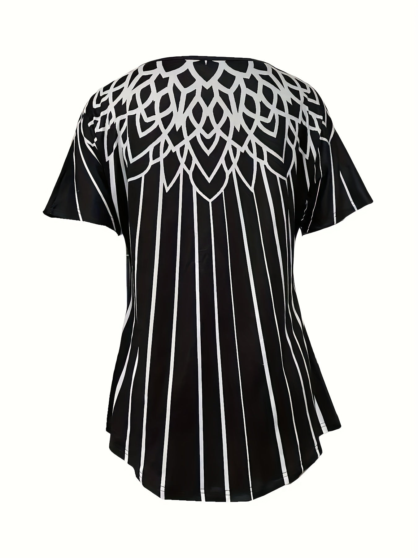 New Summer Printed Striped Short-sleeved Square Collar Casual T-shirt