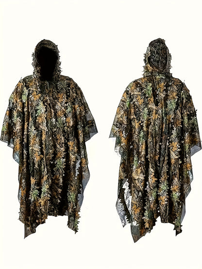 3D Maple Leaf Camouflage Suit, Survival Game, Net Hood, One Size Fits All Combat Costume, Camouflage Outfit, Very Suitable for Bird Watching, Hunting, Outdoor Activities, Lurking Games And Other Activities, S-XL Applicable