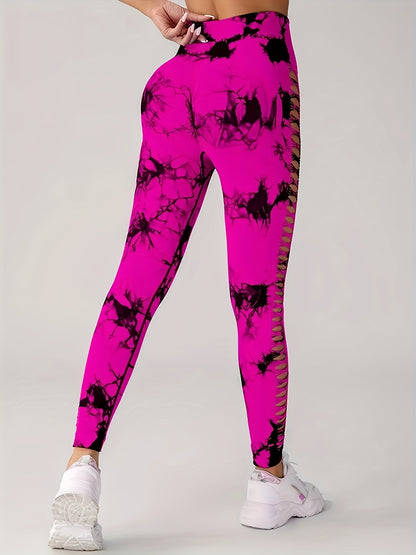 Women's High-Waisted Sculpting Yoga Pants - Butt-Lifting Seamless Design, Tie-Dye Print, Ultra-Comfort Stretch Fabric for Running, Sports & All-Season Activewear, Figureenhancing Fit | Highelastic Material