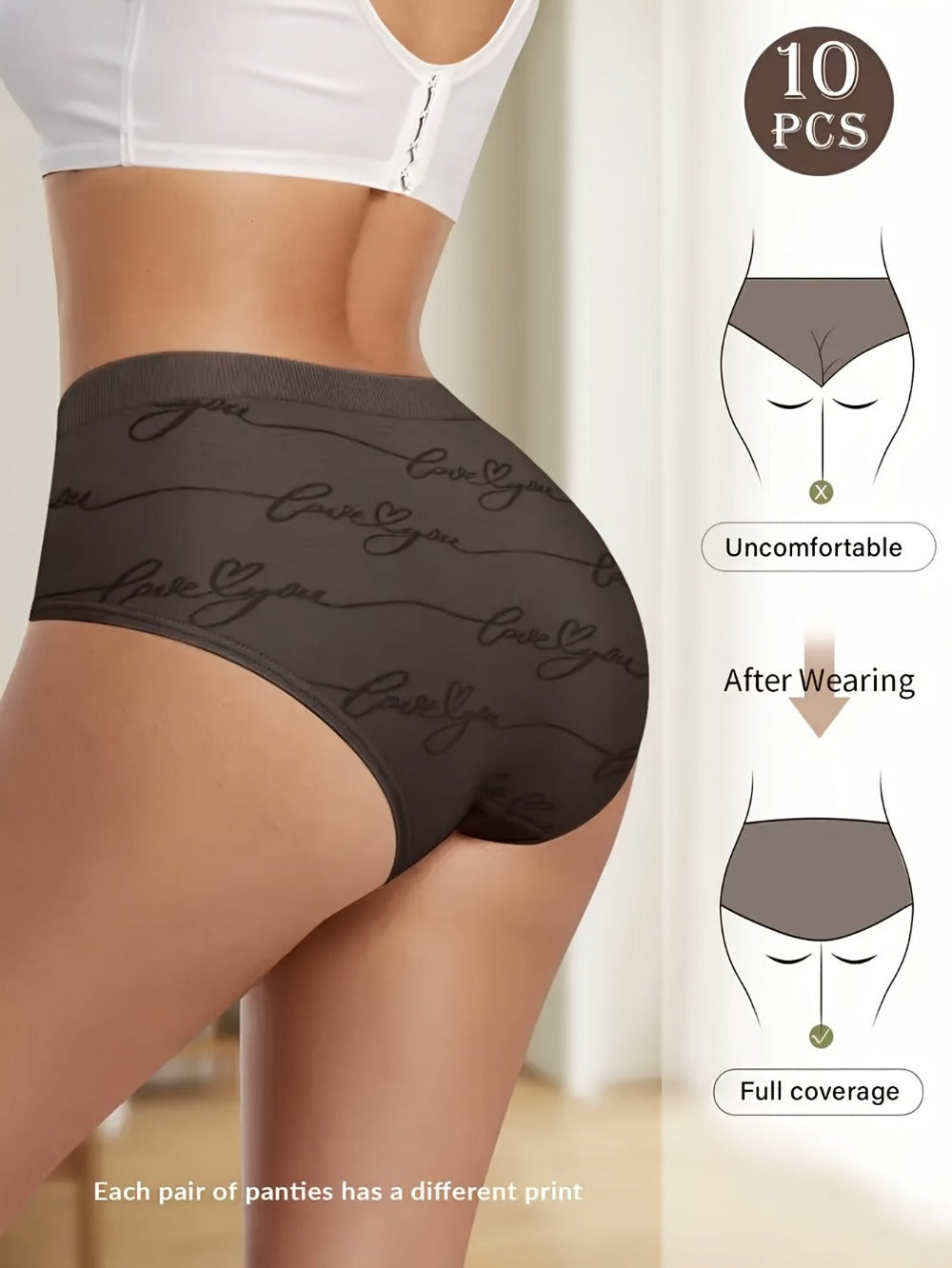 Women's 10-Pack Briefs - Butterfly Print Everyday Comfort
