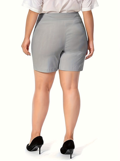 Women's High-Stretch Casual Tulip Hem Work Shorts - Pull-On Style with Front Pockets, Regular Fit for Office & Daily Wear, Machine Washable, Spring/Summer/Fall, Elegant Solid Color
