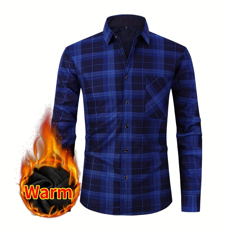 Men's & Women's Warm Lightweight Collar Plaid Shirt Jacket - Single-Breasted Button Front Flannel Coat with Pockets, Machine Washable Fall Winter Outerwear for Casual Streetwear & Layering (Regular Fit)