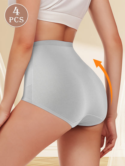 [4-Pack High-Waisted Briefs] 4-Pack High-Waisted Women's Briefs Tummy Control & Butt Lift Comfortable & Minimalist Spring/Summer Style Warm Color Palette Women's Underwear