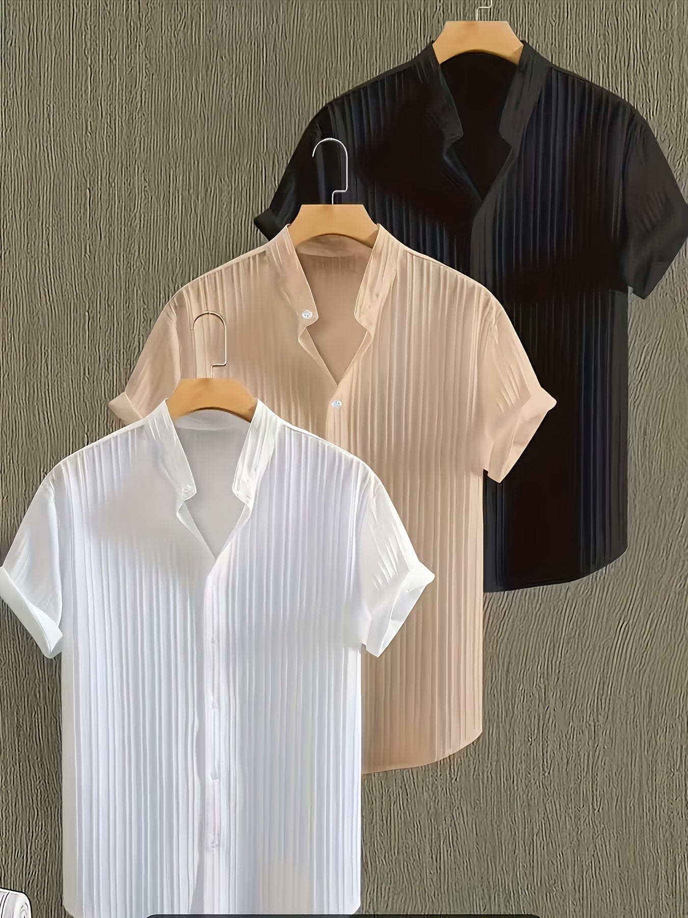 3-Pc Men'S Striped Shirts | Casual Comfortable, Regular Fit, Button Stand Collar, Ideal for Daily Wear And Beach Vacations