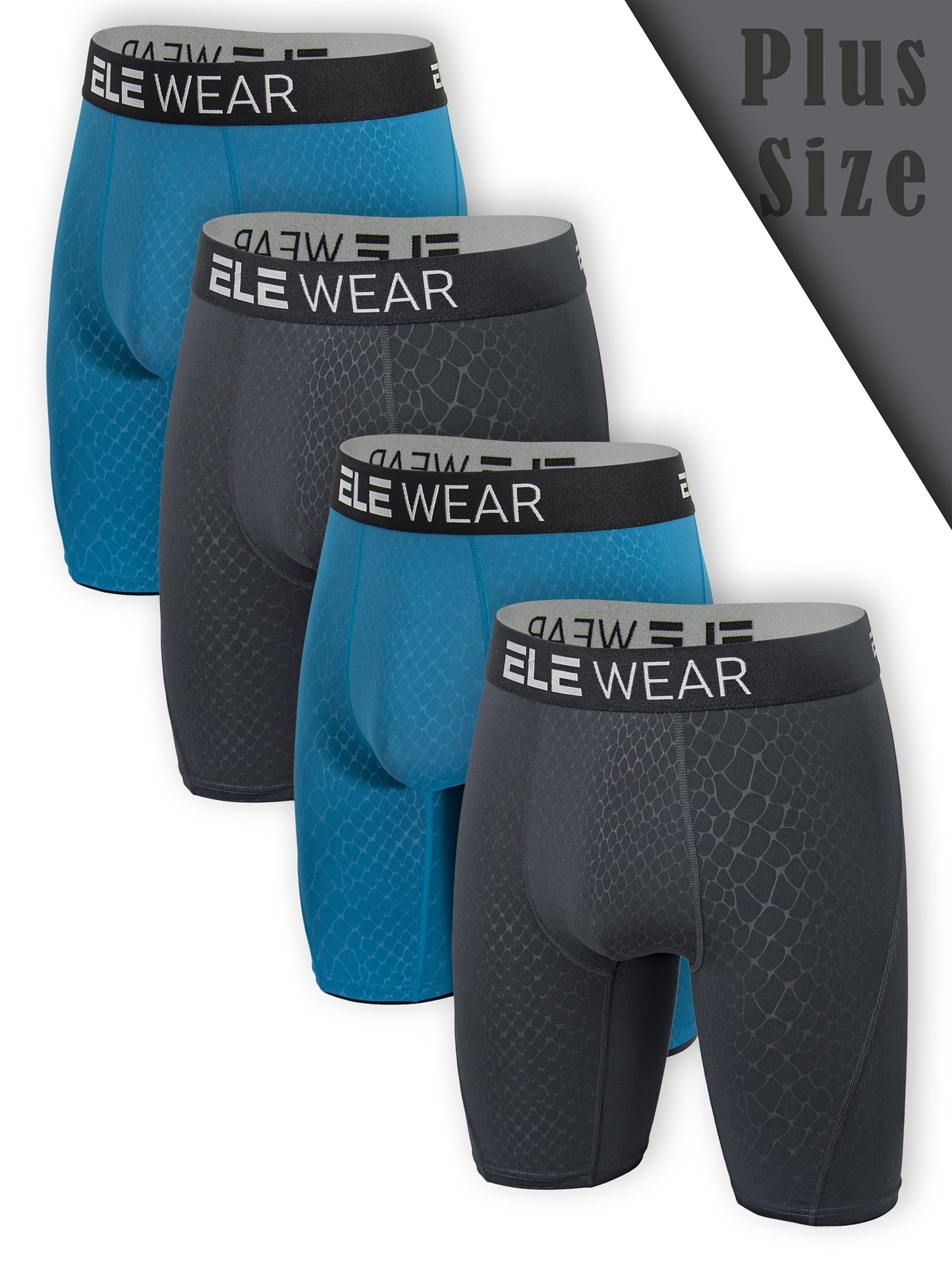4pcs Men's Athletic Boxer Briefs - Snake Pattern, Moisture-Wicking, Quick-Dry Polyester Fabric, Plus Size (Dark Gray, Blue, Black) for Running & Workouts, Moisturewicking Briefs | Snake Pattern Boxers | Polyester Spandex Blend, PLUS SIZE