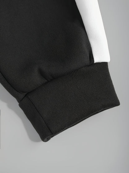 Men'S Clothing, Contrasting Long-Sleeve Zip-Up Hooded Jacket And Drawstring Pants Two-Piece Set for The Outdoors