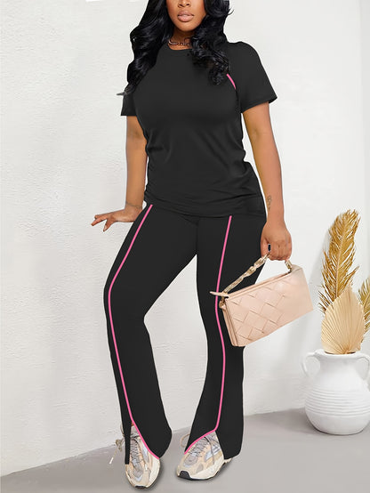 Women'S Casual Long Pants And Short Sleeve Outfit