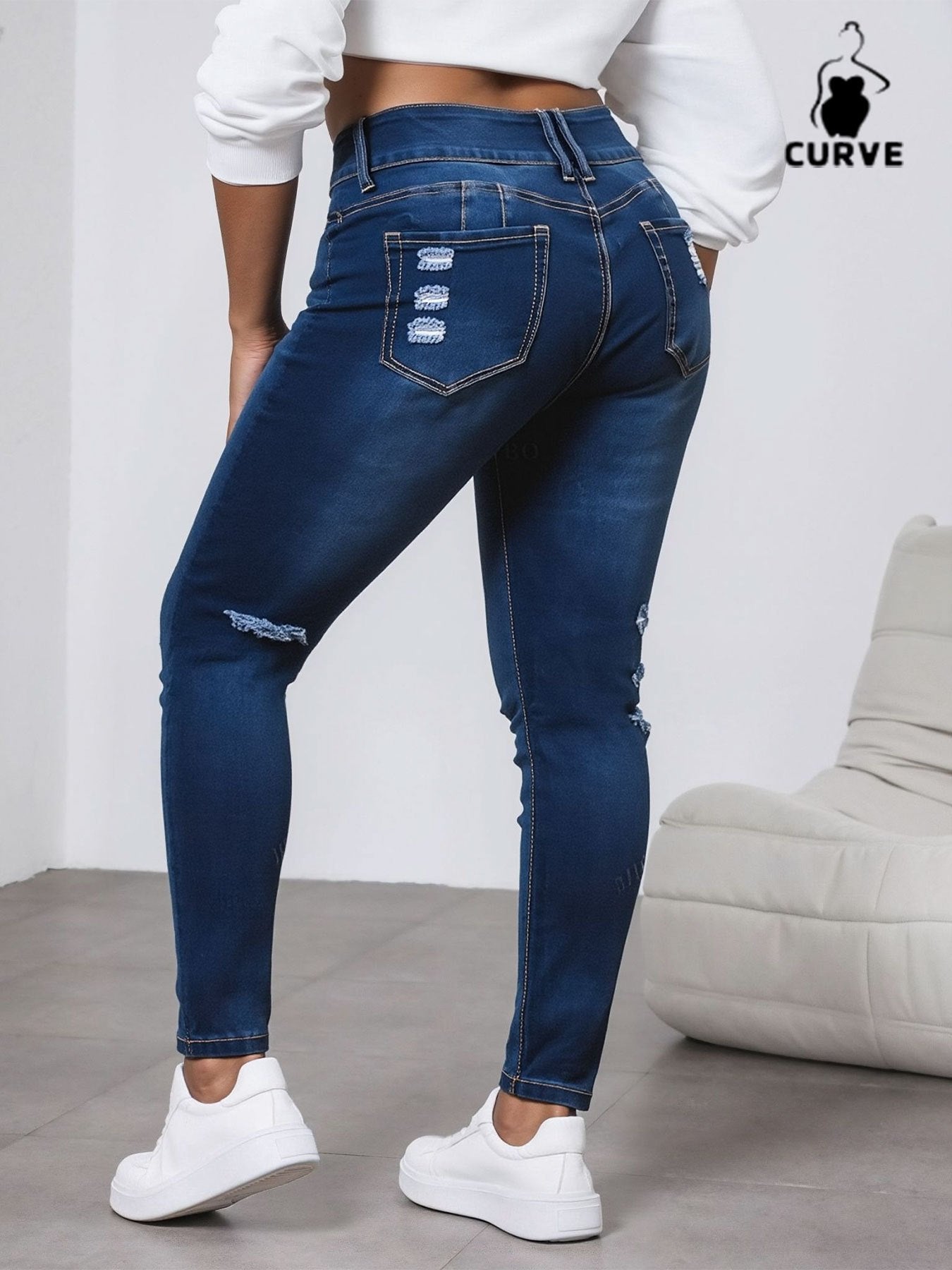 Women'S Plus - Size High - Waisted Ripped Jeans, Elastic & Shaping