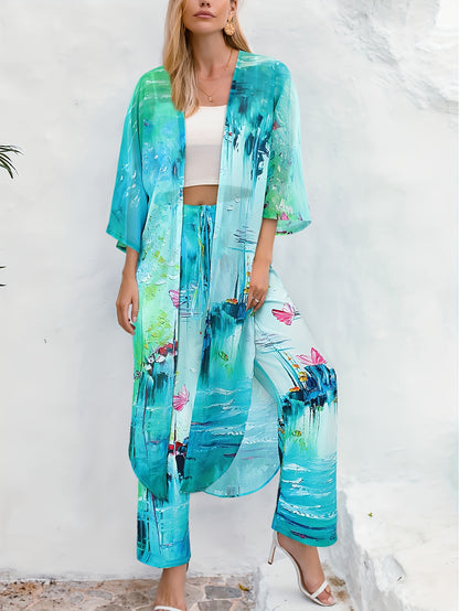 Women's casual sportswear shirt two-piece set, holiday printed casual set