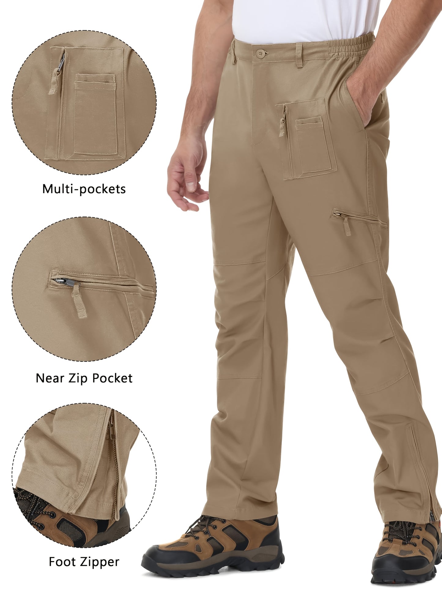 Men'S Cargo Pants /Spandex Scratch-Resistant Outdoor Training Trousers Lightweight with 9 Utility Pockets, Work Pants for Men Zippered Hem Design, Elastic Waistband for Daily Commuting, Office, And Outdoor Activities (Belt Not Included)