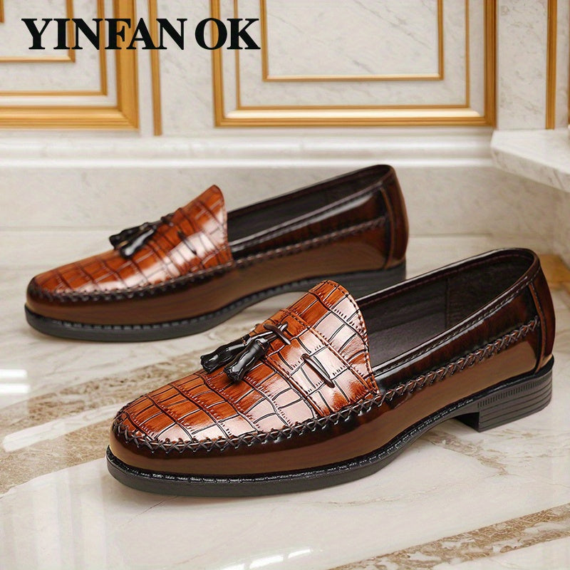 Python-Patterned Faux Leather Shoes, Brown British-Style Fashionable And Trendy Men'S Large-Size Business Formal Brown Casual Faux Leather Shoes, with Four-Season Comfortable And Wear-Resistant Rubber Soles