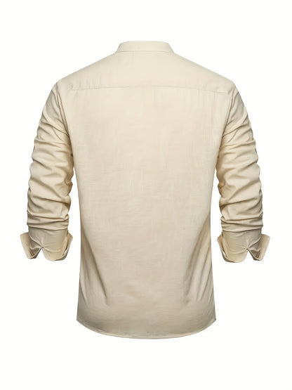Men's Solid Plus Size Long Sleeve Casual Shirt - Stretch