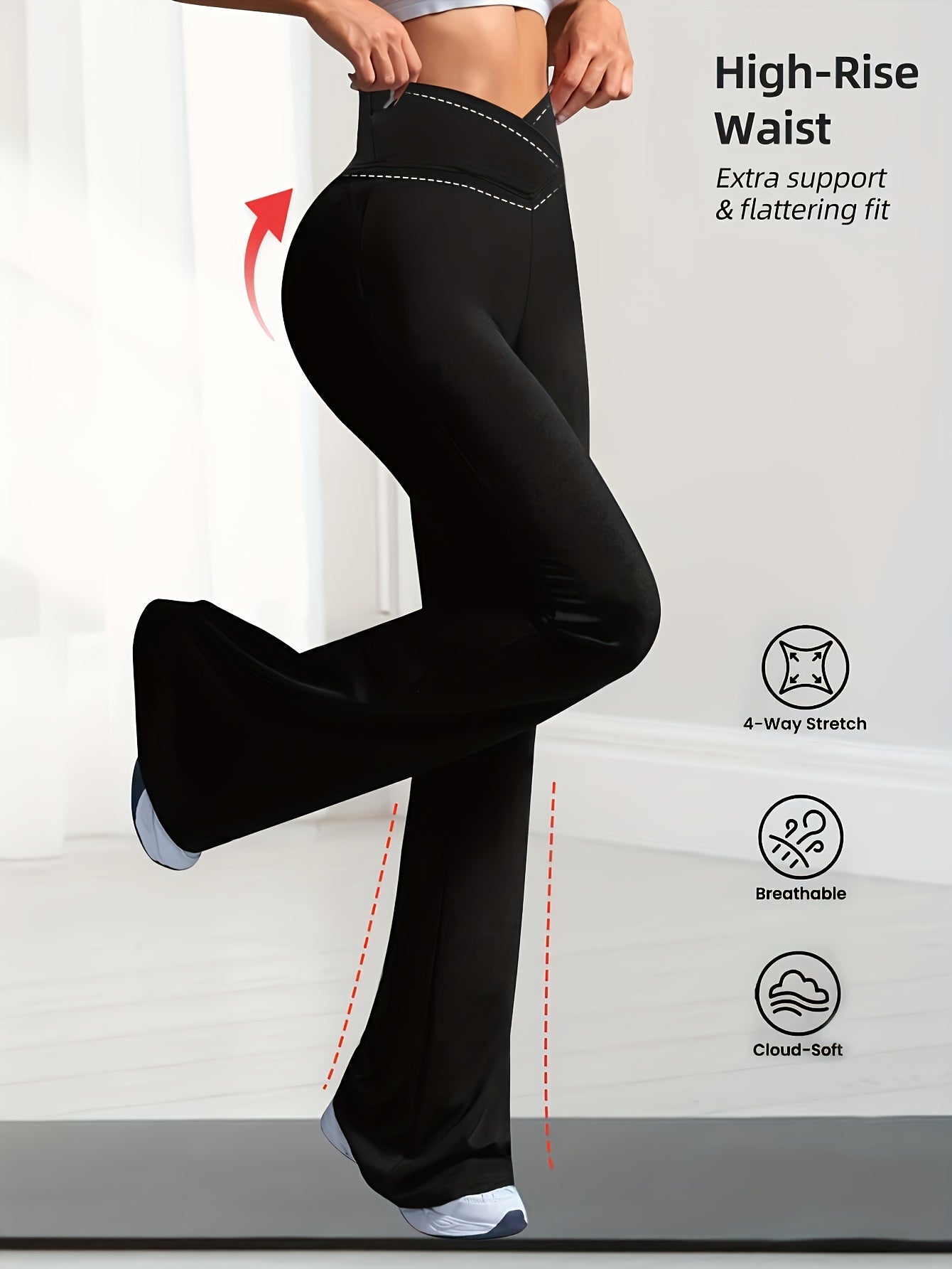 Women'S Soft Stretchy Flared Pants, High Waisted Yoga Pants for Workout & Daily Wear, Tummy Control Bootcut Leggings with Pocket, Sexy Slim Fit Casual Trousers