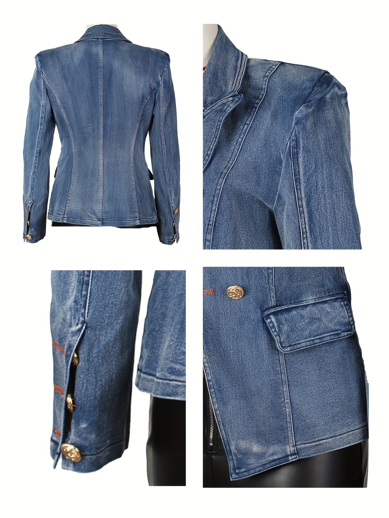 [Business Casual Blazer] Blazers for Women Business Casual Denim Long Sleeves Lapel Double Breasted Jacket