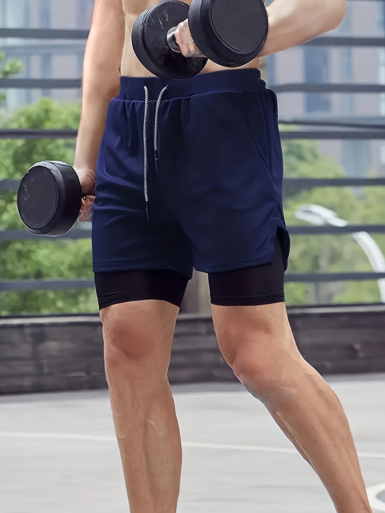2-Piece Set Mens Running Shorts, 2-in-1 Shorts, Workout Running Shorts For Men, 7-Inch Gym Yoga Outdoor Sports Shorts