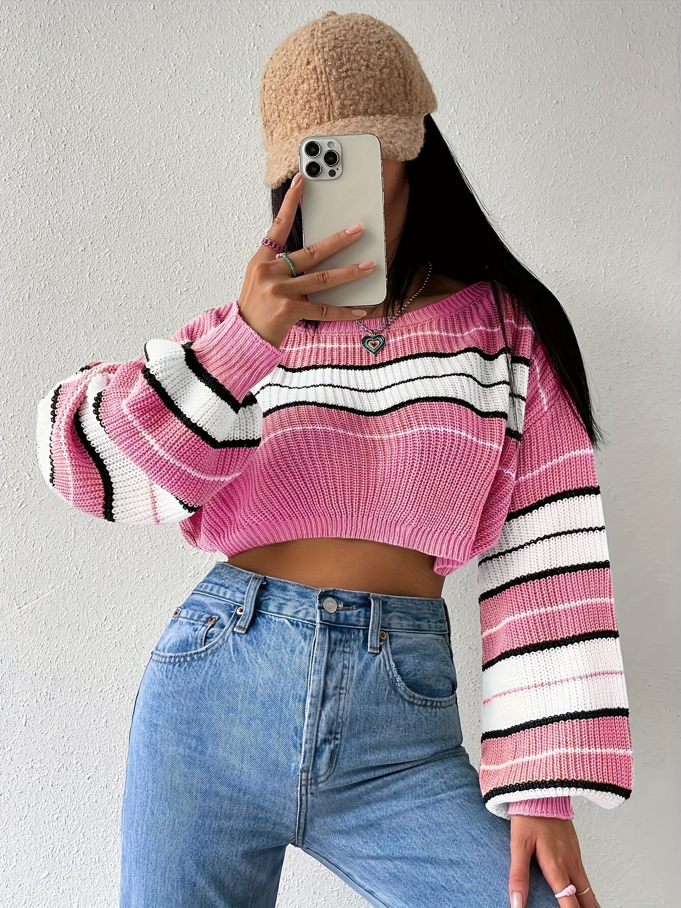 Women'S Long-Sleeved Striped Sweater, Perfect for Spring And Fall, Featuring a Sweet And Spicy Design, Ideal for a Casual Look